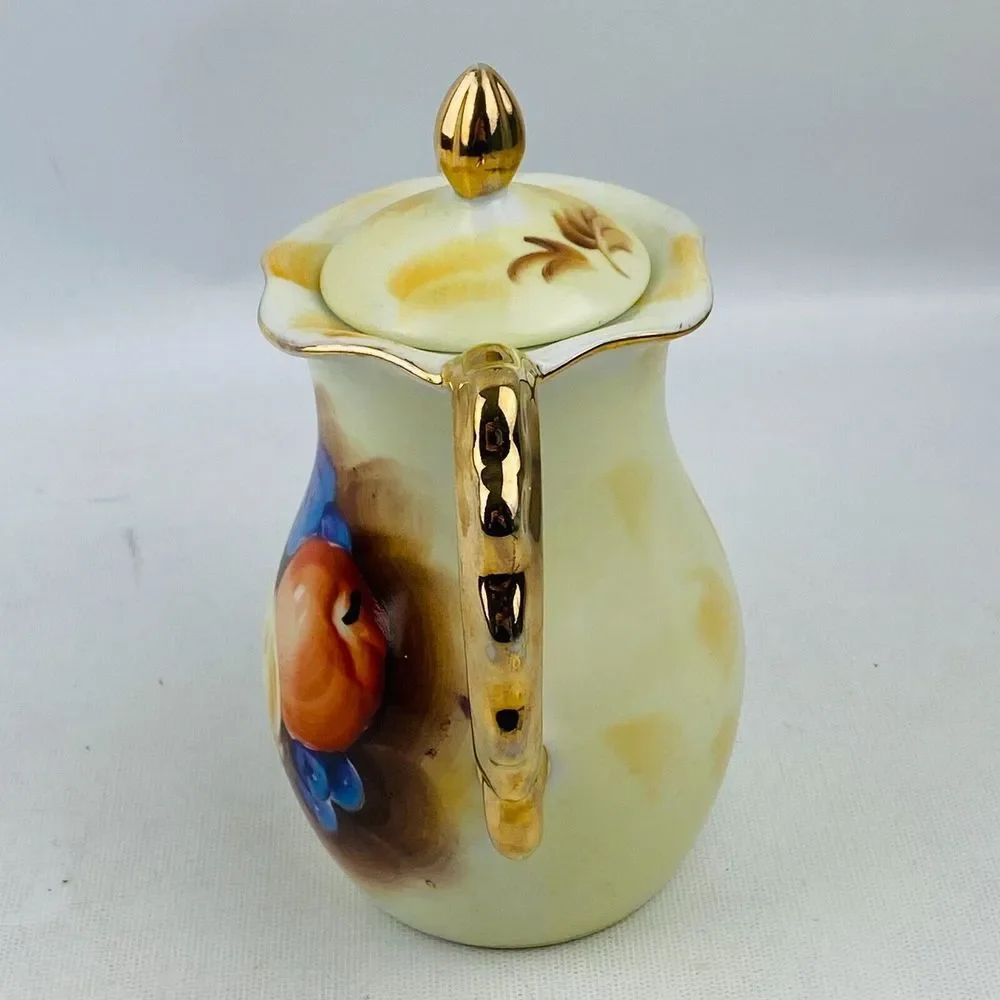 Vtg Enesco Fruit Pattern Teapot Gold Trim Hand Painted E2355‎ Pear Apple Grapes